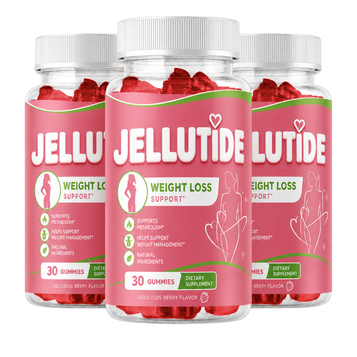 Three bottles of Jellutide berry gummies, 30 gummies each